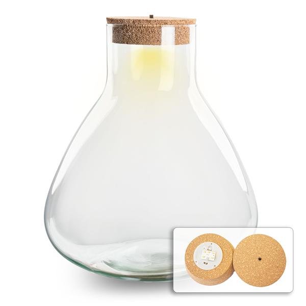 Terrarium fles - Erlenmeyer XL met verlichting in kurk - 32 cm hoog - Happy City Plants