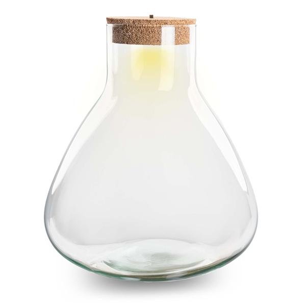 Terrarium fles - Erlenmeyer XL met verlichting in kurk - 32 cm hoog - Happy City Plants