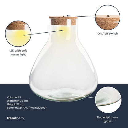 Terrarium fles met verlichting - Sam XL - Ø 30 cm ↑ 32 cm