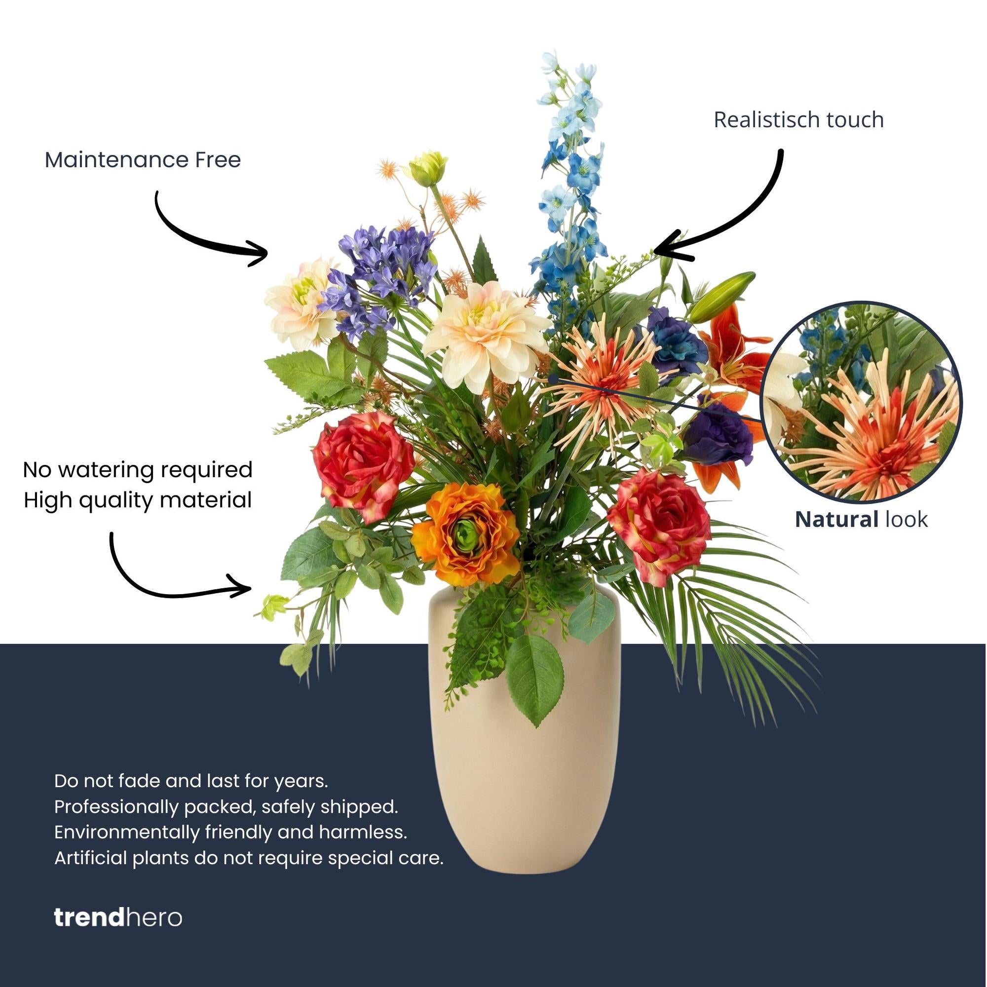 Kunstbloemen Boeket - Colorful Bloom Deluxe - Real Touch - 70 cm - 18 Stelen