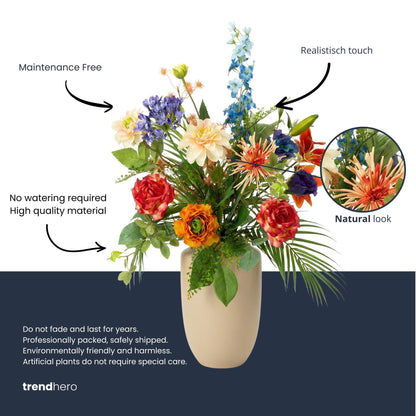 Kunstbloemen Boeket - Colorful Bloom Deluxe - Real Touch - 70 cm - 18 Stelen