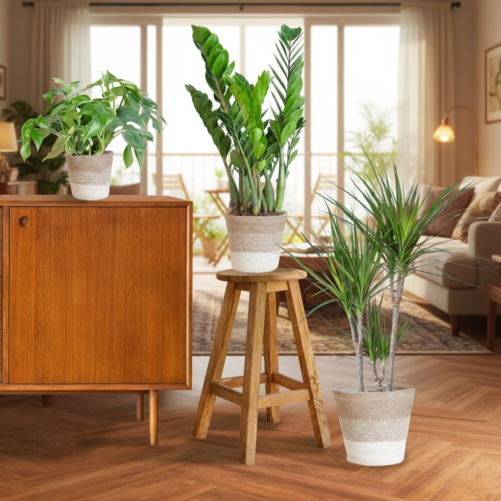 Schaduw Plantenbox - medium - met mand Lissabon wit