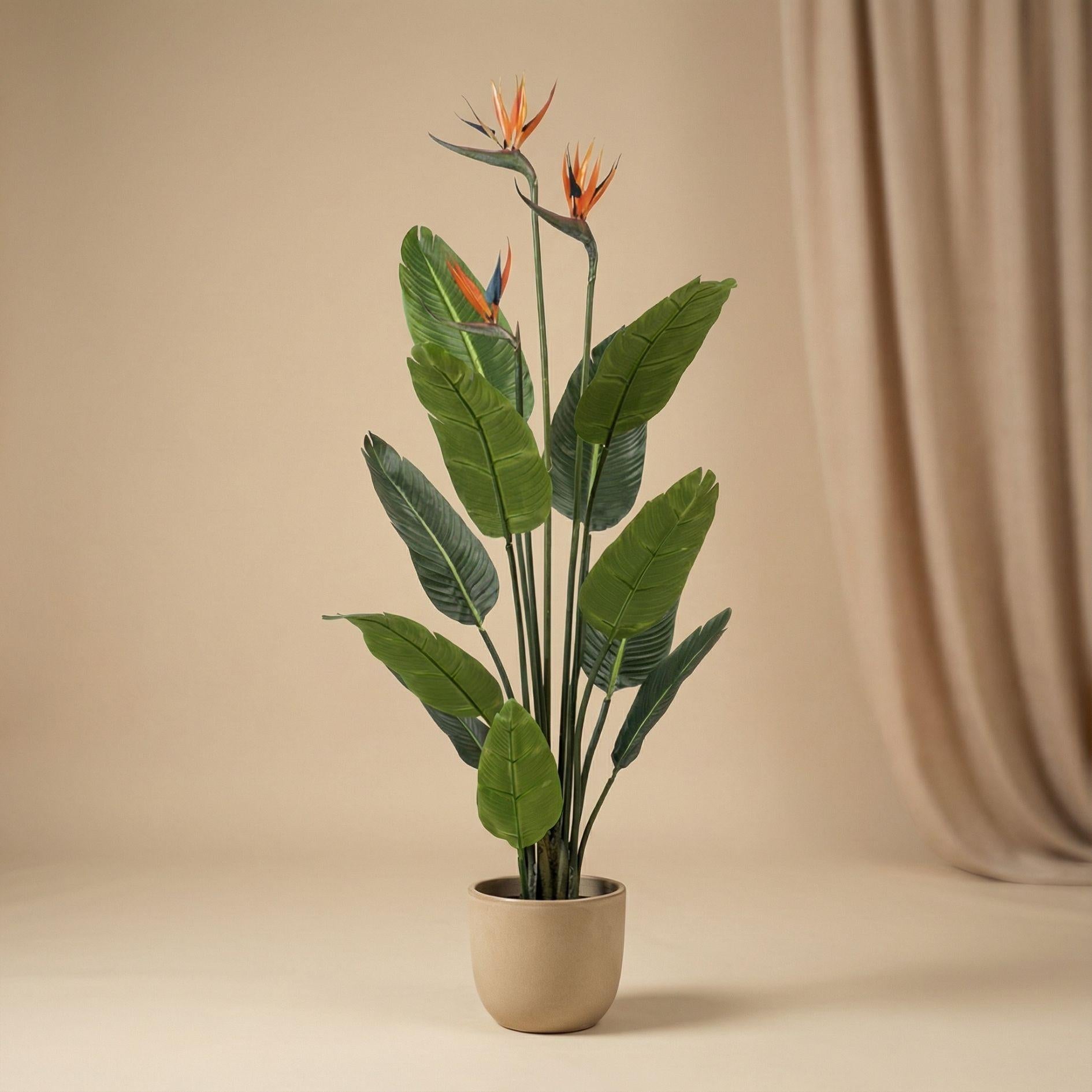 Strelitzia met bloemen - 120cm - In zwarte pot - Kunstplant - ARTIFICIAL