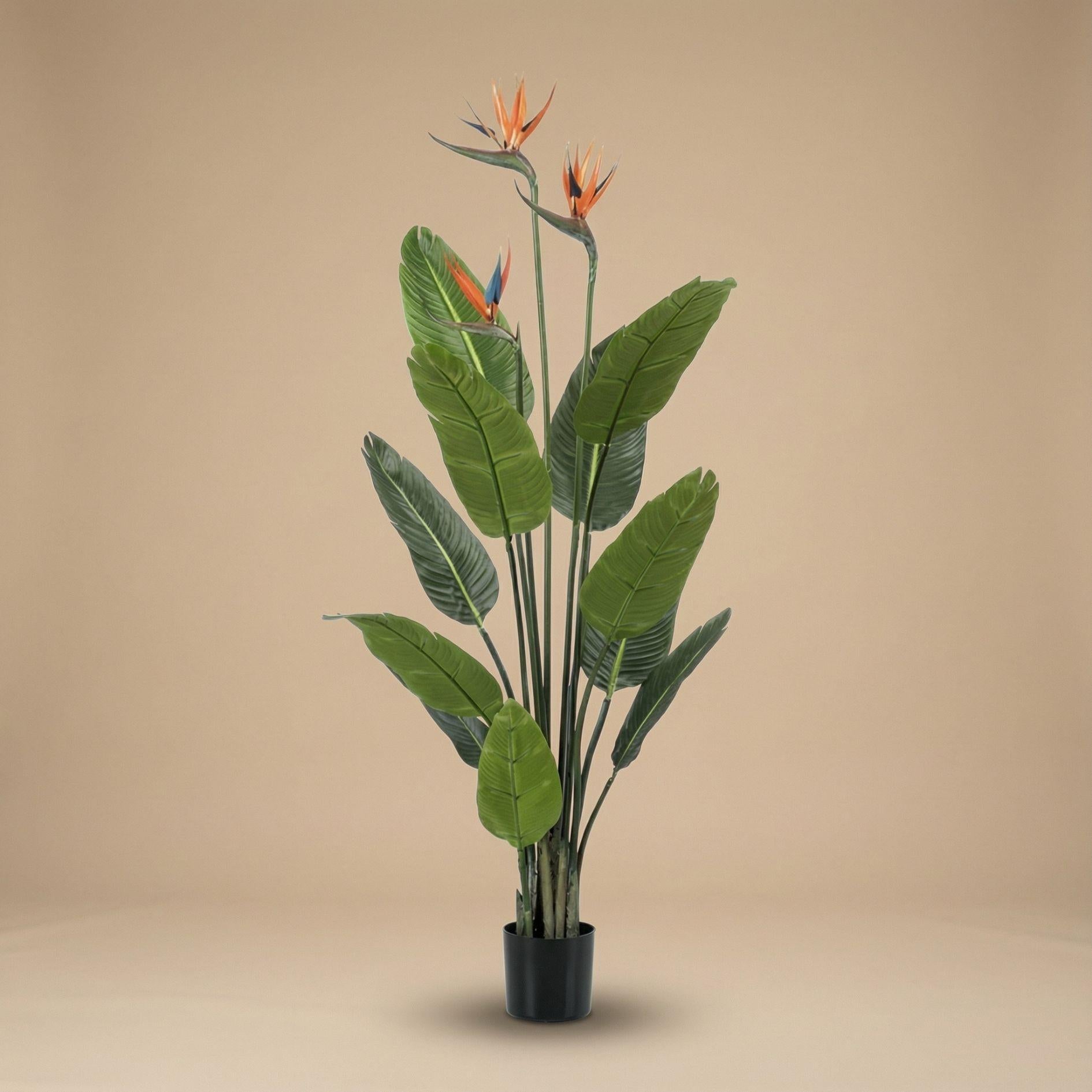 Strelitzia met bloemen - 120cm - In zwarte pot - Kunstplant - ARTIFICIAL