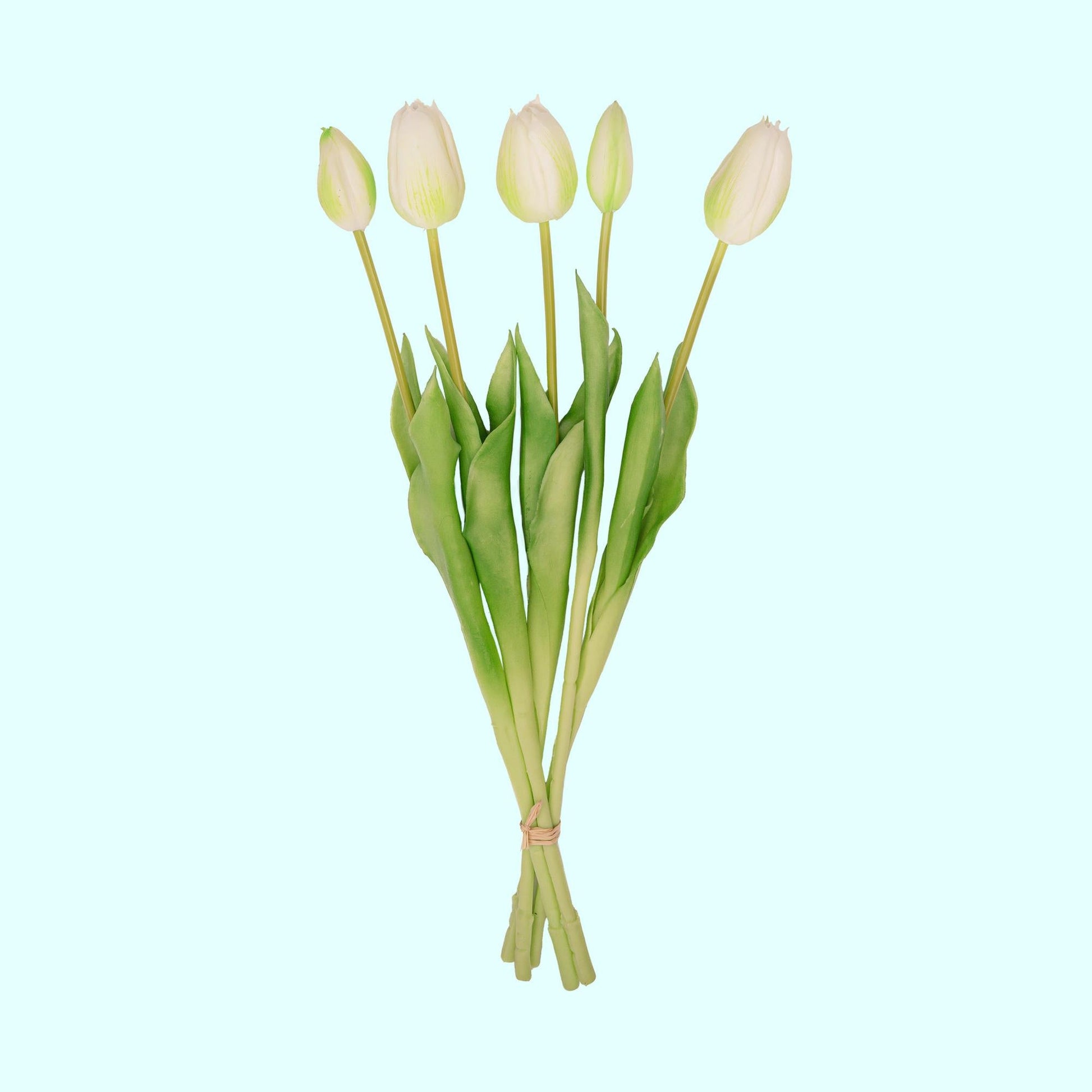 Tulpen boeket Wit/Groen - 10 stuks - 'Real Touch' Kunst tulpen - 42 cm (white/green) - Happy City Plants