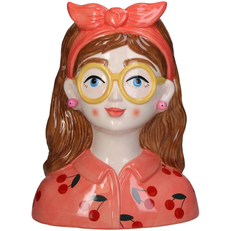 Vaas Fashion Lady ‘Jessie’ 27 cm – Met Bril en Haarband - Happy City Plants
