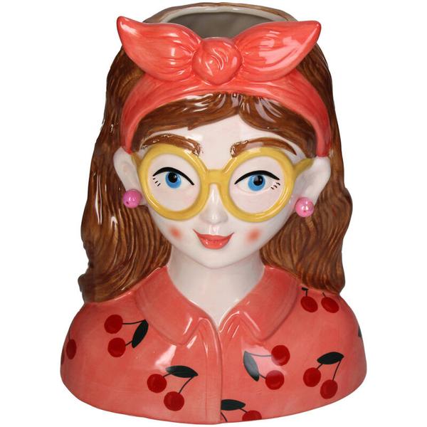 Vaas Fashion Lady ‘Jessie’ 27 cm – Met Bril en Haarband - Happy City Plants