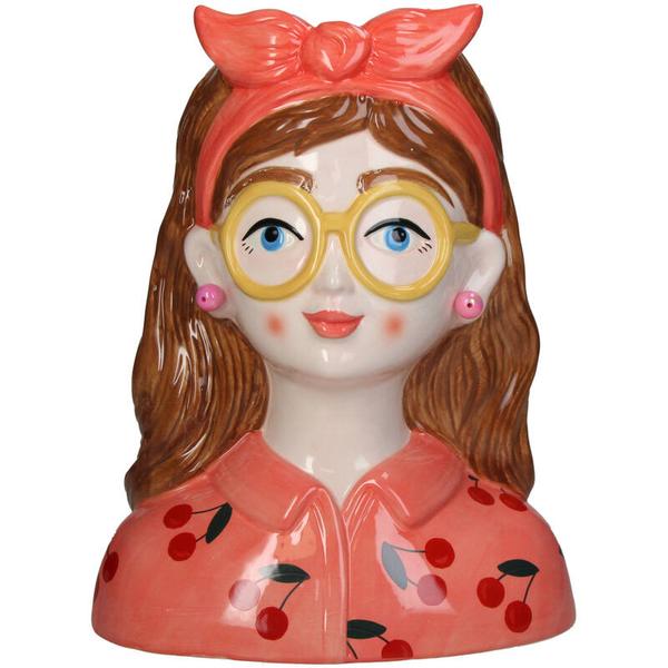 Vaas Fashion Lady ‘Jessie’ 27 cm – Met Bril en Haarband - Happy City Plants