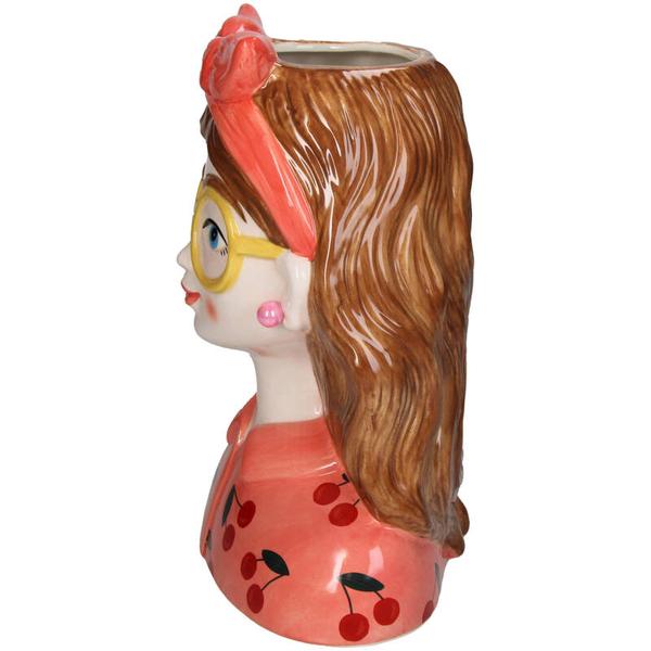 Vaas Fashion Lady ‘Jessie’ 27 cm – Met Bril en Haarband - Happy City Plants