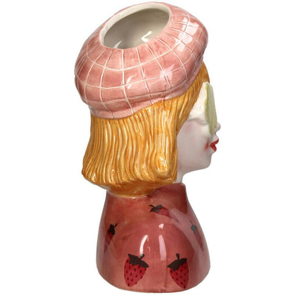 Vaas Meisje aardbei - Roze Aardewerk pot - 24 cm hoog - Happy City Plants