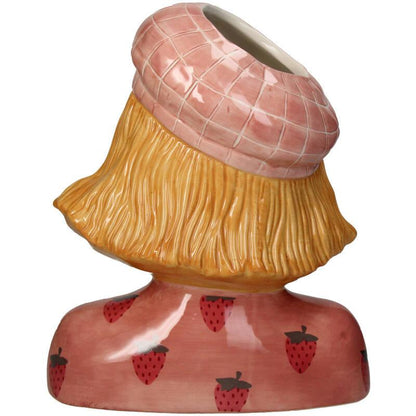 Vaas Meisje aardbei - Roze Aardewerk pot - 24 cm hoog - Happy City Plants